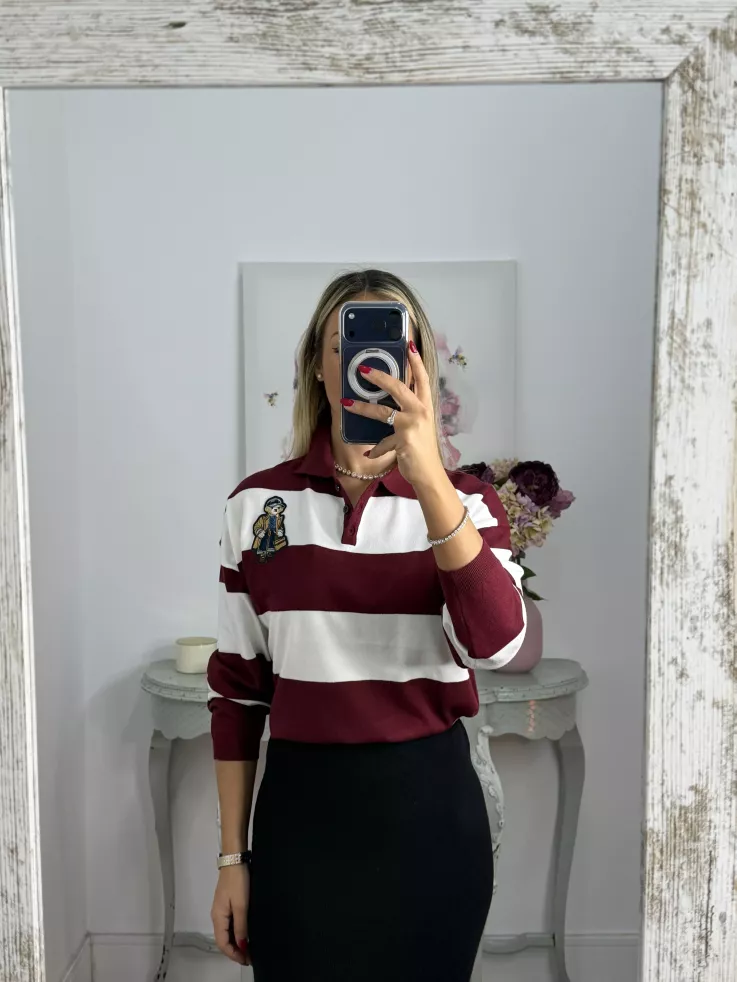 Jersey tipo polo rayas negro y blanca