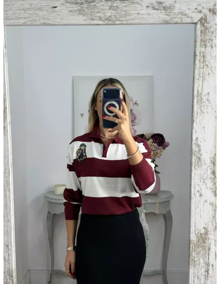 Jersey tipo polo rayas negro y blanca