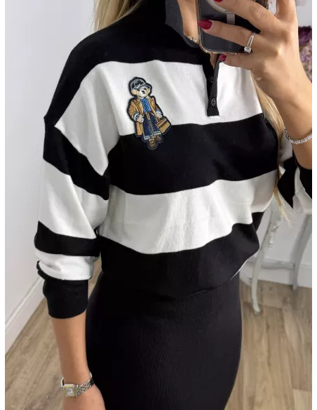Jersey tipo polo rayas negro y blanca