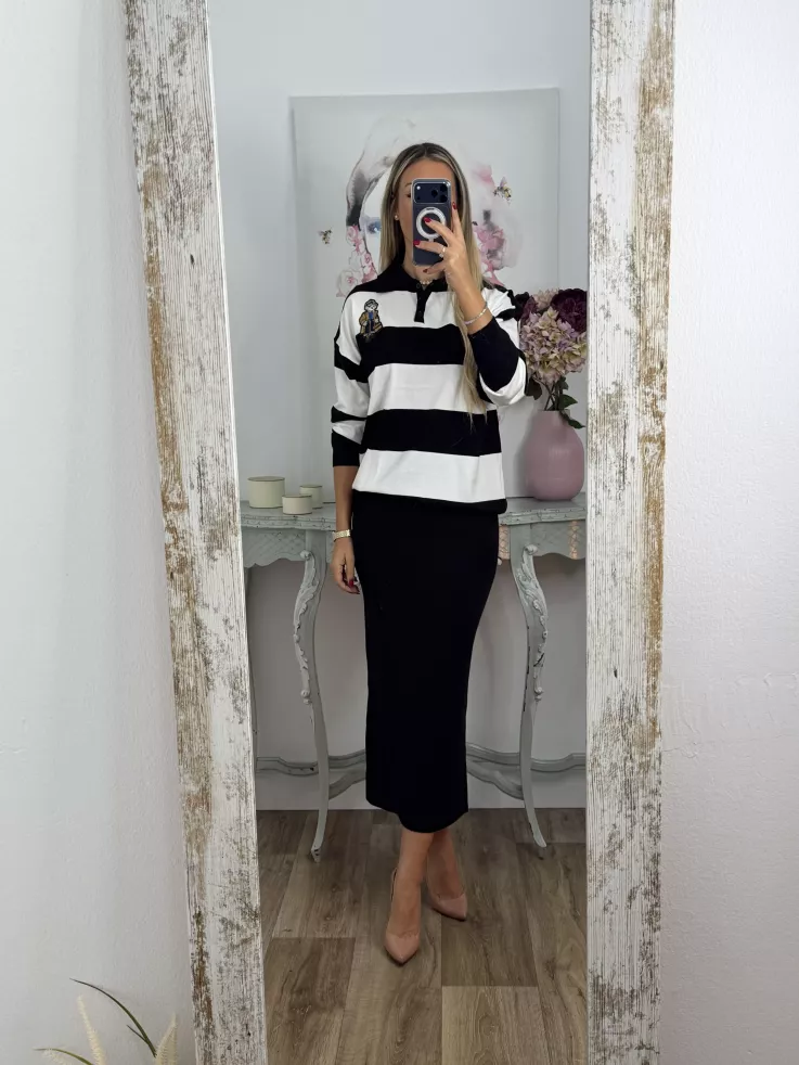 Jersey tipo polo rayas negro y blanca