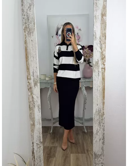 Jersey tipo polo rayas negro y blanca