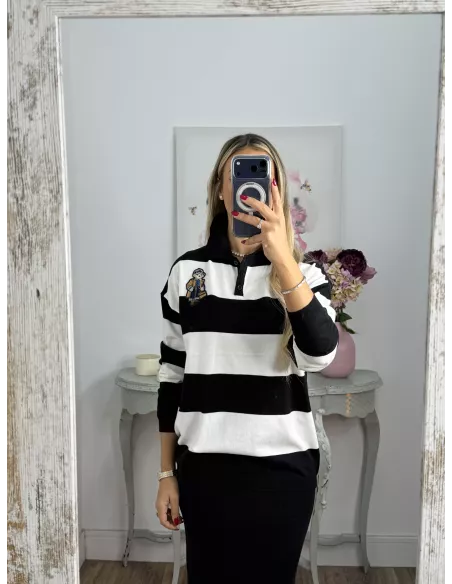 Jersey tipo polo rayas negro y blanca