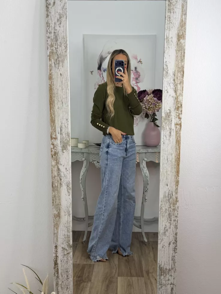 Jersey verde kaki basic con botones en el puño