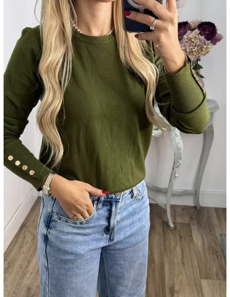 Jersey verde kaki basic con botones en el puño