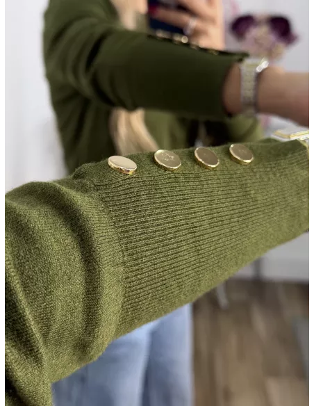 Jersey verde kaki basic con botones en el puño