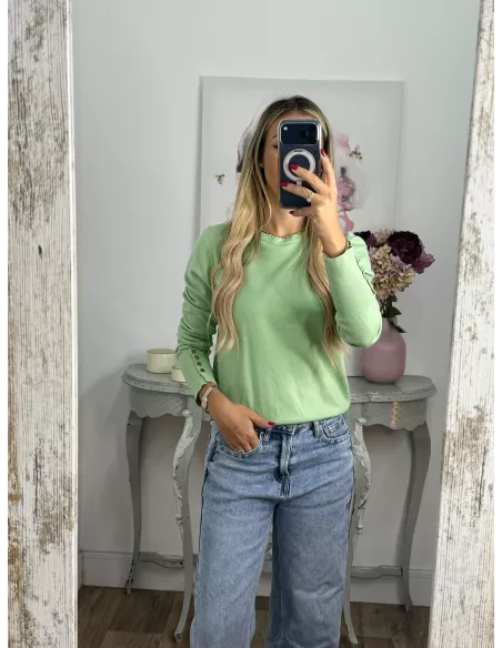 Jersey verde claro basic con botones en el puño