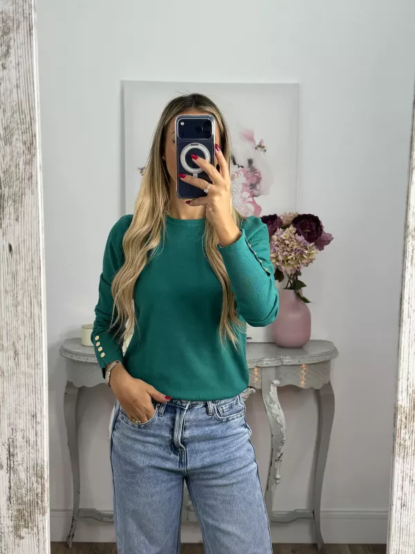 Jersey verde hierba basic con botones en el puño