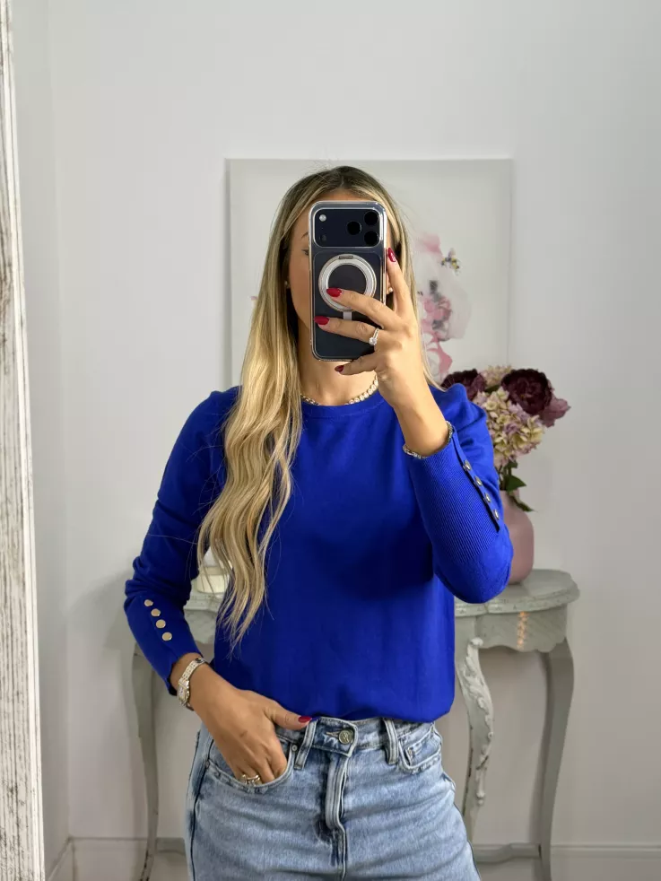 Jersey azul klein basic con botones en el puño