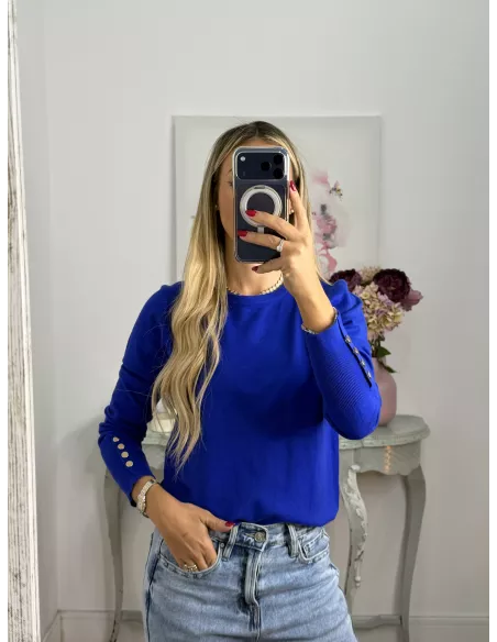 Jersey azul klein basic con botones en el puño