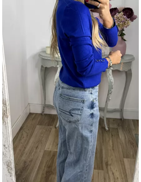 Jersey azul klein basic con botones en el puño