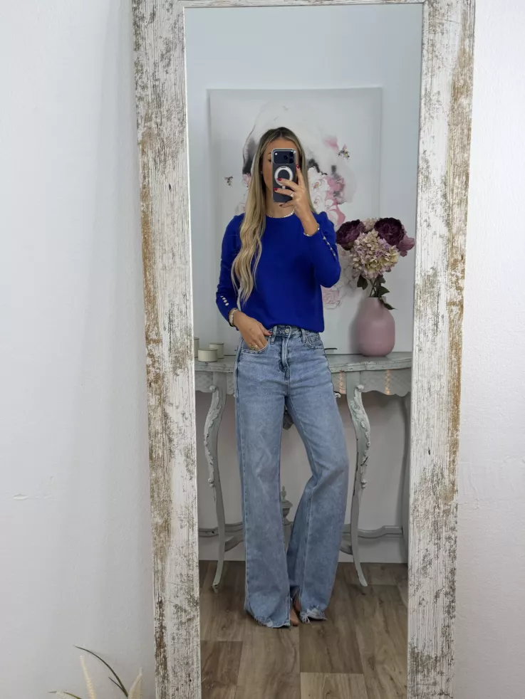 Jersey azul klein basic con botones en el puño