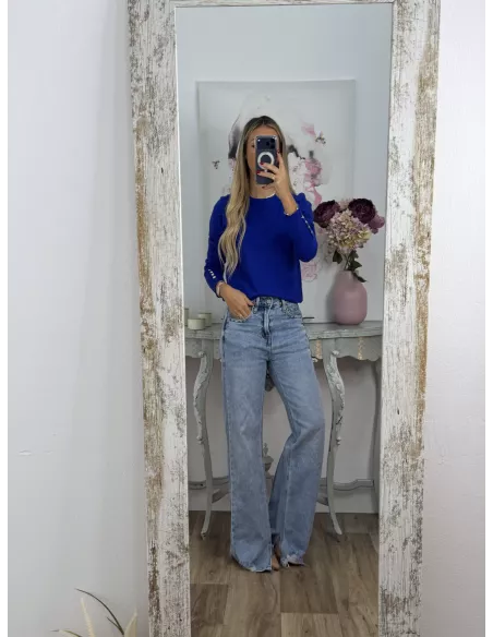 Jersey azul klein basic con botones en el puño