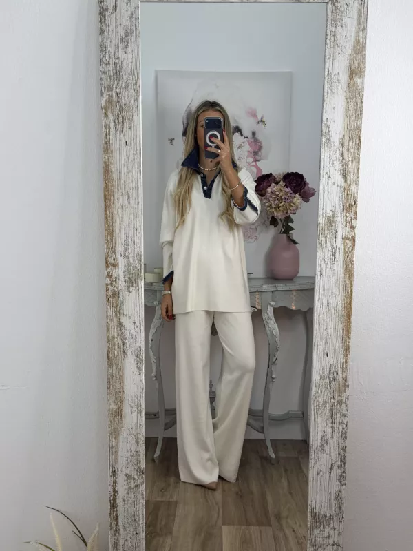 Conjunto Bianca punto y vaquero blanco