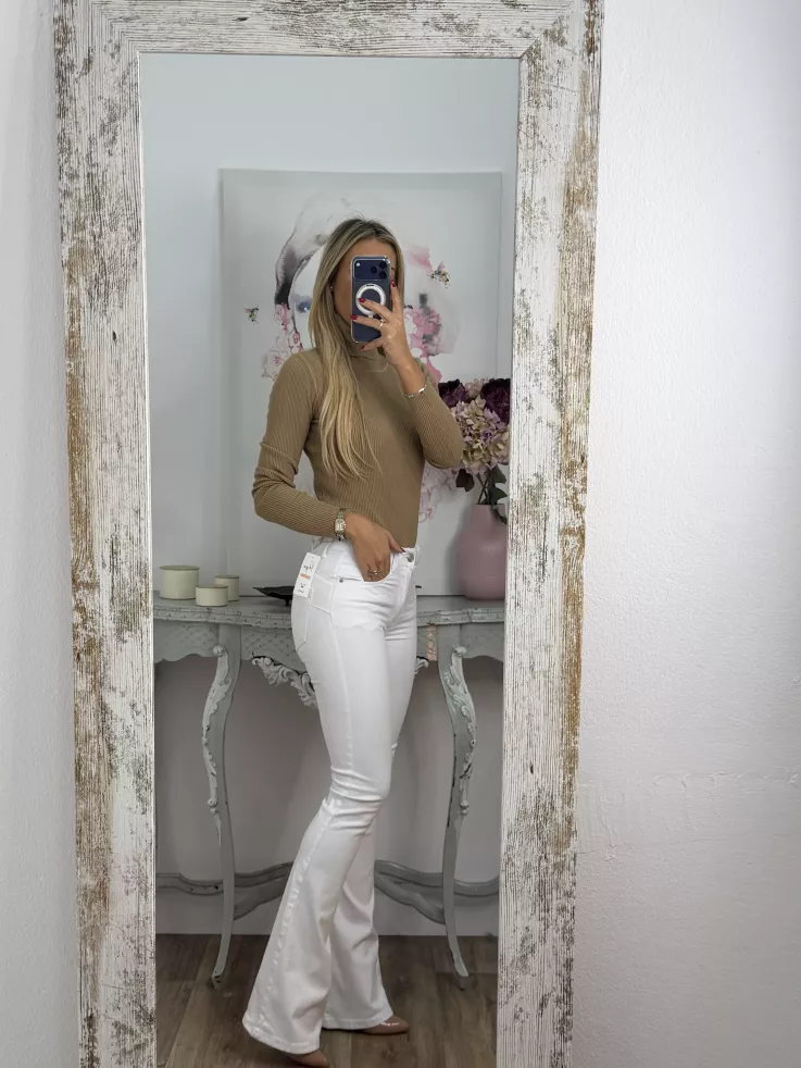 Jersey cuello alto canalé camel