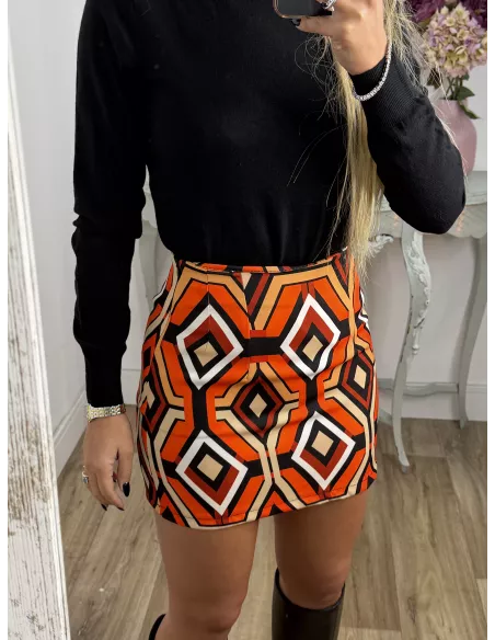 Falda estampado geométrico naranja
