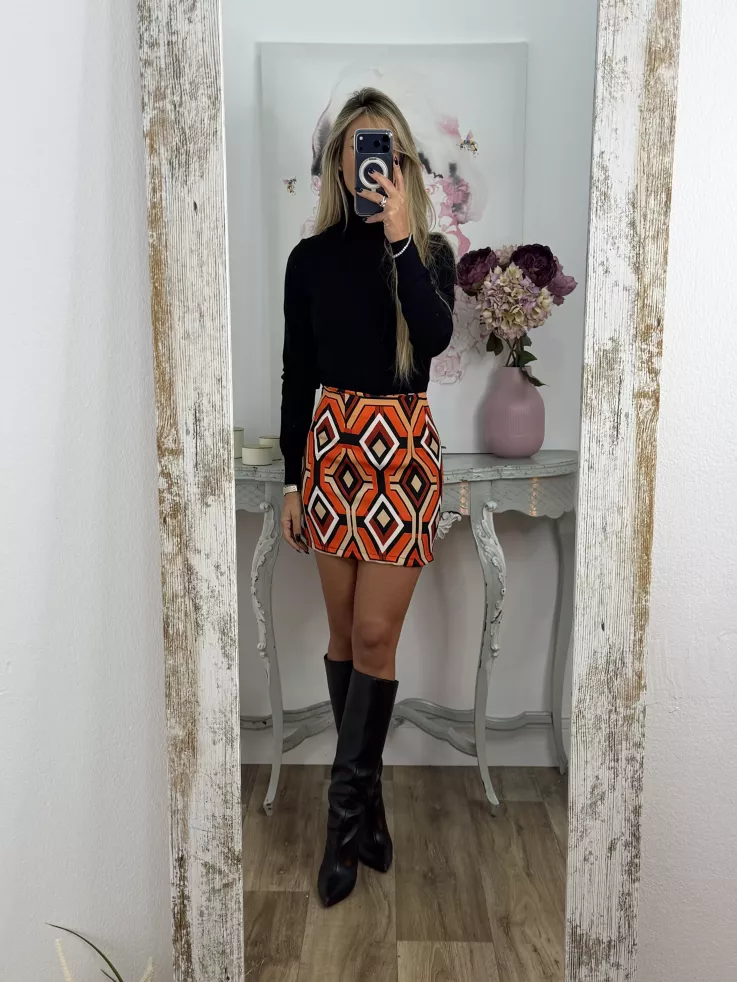 Falda estampado geométrico naranja