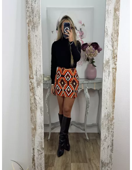 Falda estampado geométrico naranja