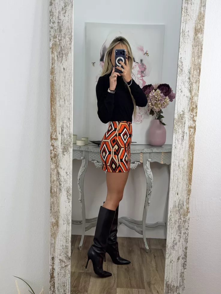 Falda estampado geométrico naranja