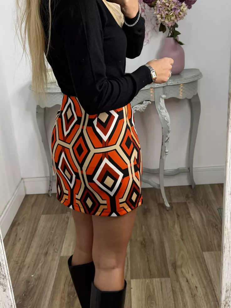 Falda estampado geométrico naranja