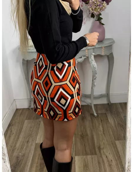 Falda estampado geométrico naranja