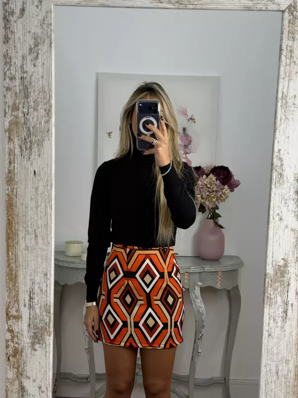 Falda estampado geométrico naranja