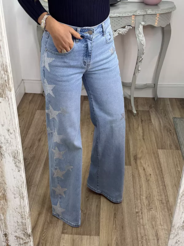 Jeans estrellas brillo lateral