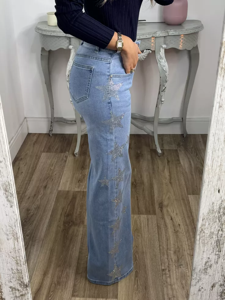 Jeans estrellas brillo lateral