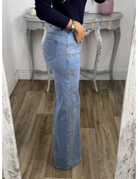 Jeans estrellas brillo lateral