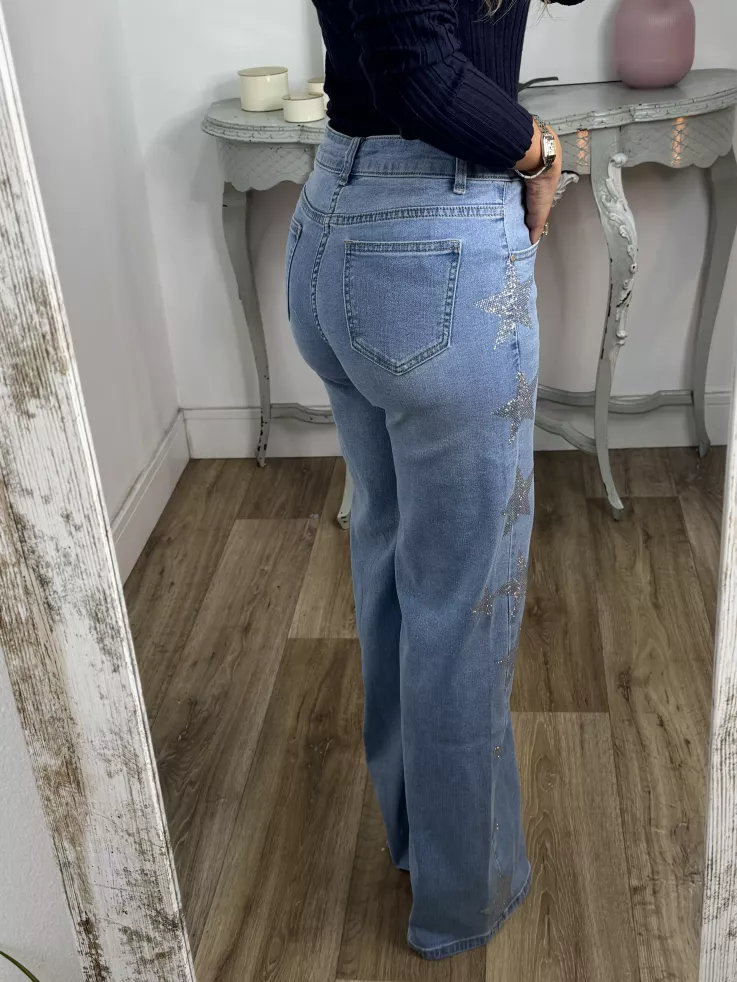 Jeans estrellas brillo lateral