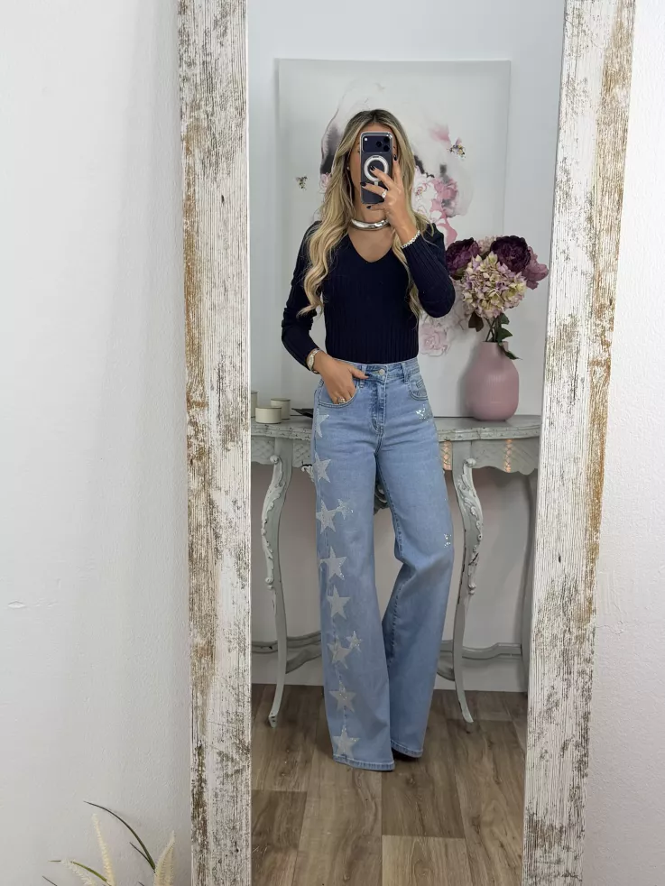 Jeans estrellas brillo lateral