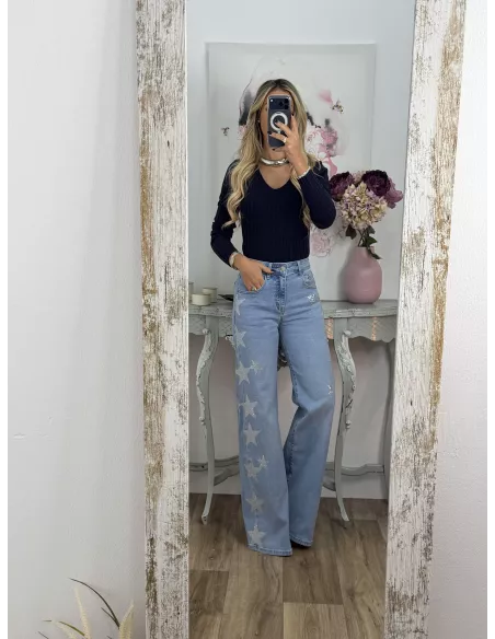 Jeans estrellas brillo lateral
