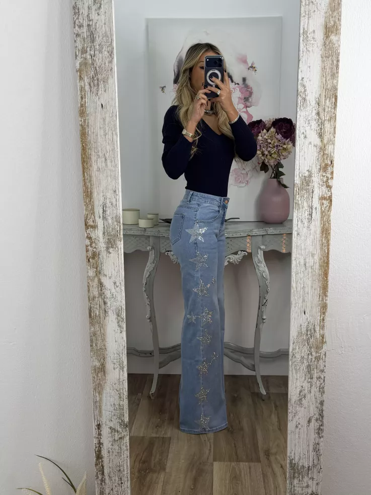 Jeans estrellas brillo lateral