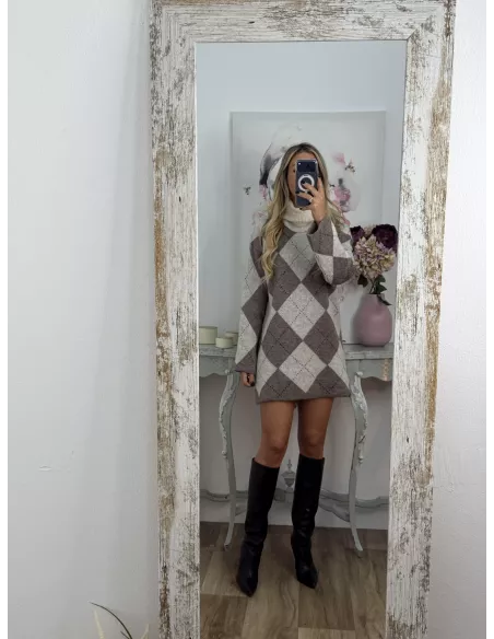 Vestido Cande rombo beige