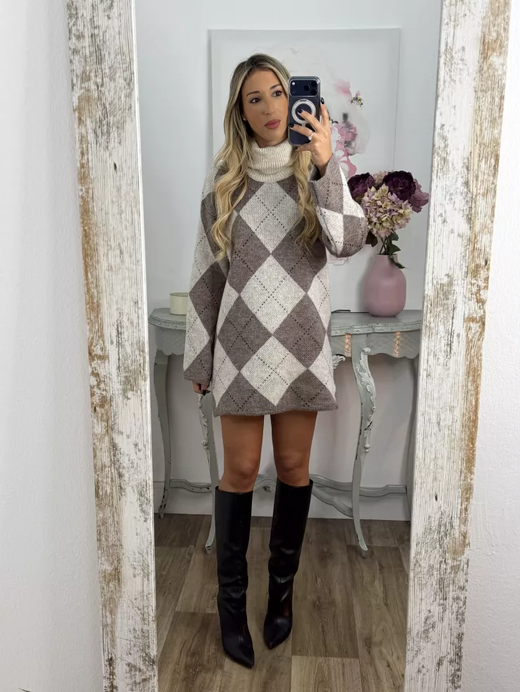 Vestido Cande rombo beige