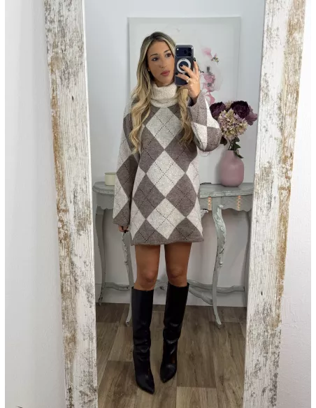 Vestido Cande rombo beige