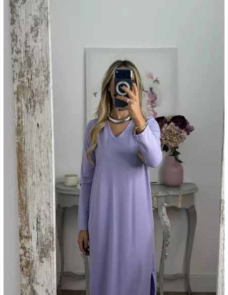 Vestido Adelaida cuello pico malva