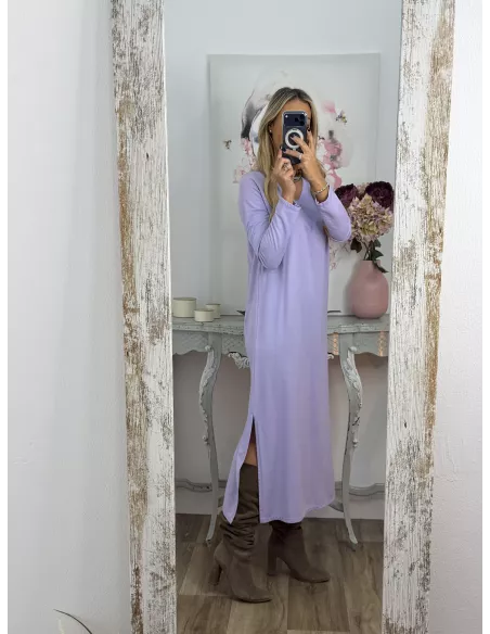 Vestido Adelaida cuello pico malva