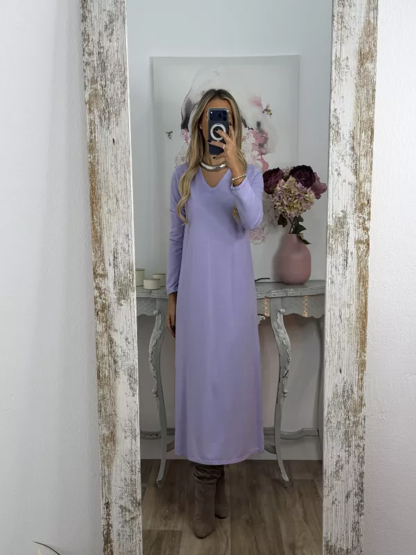 Vestido Adelaida cuello pico malva