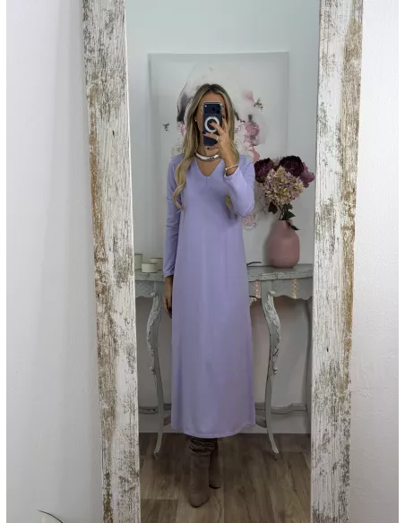 Vestido Adelaida cuello pico malva