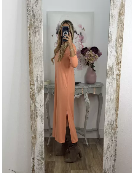 Vestido Adelaida cuello pico salmon