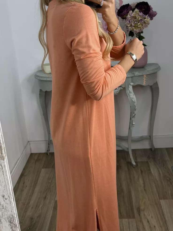 Vestido Adelaida cuello pico salmon