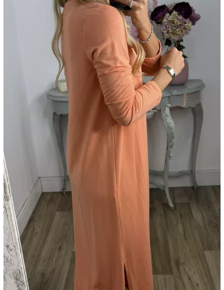 Vestido Adelaida cuello pico salmon