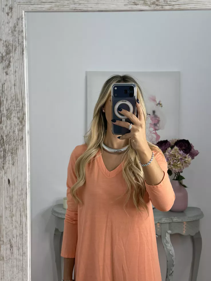 Vestido Adelaida cuello pico salmon