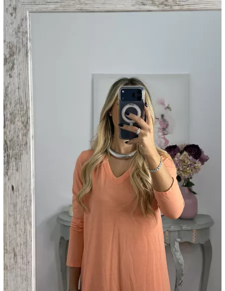Vestido Adelaida cuello pico salmon