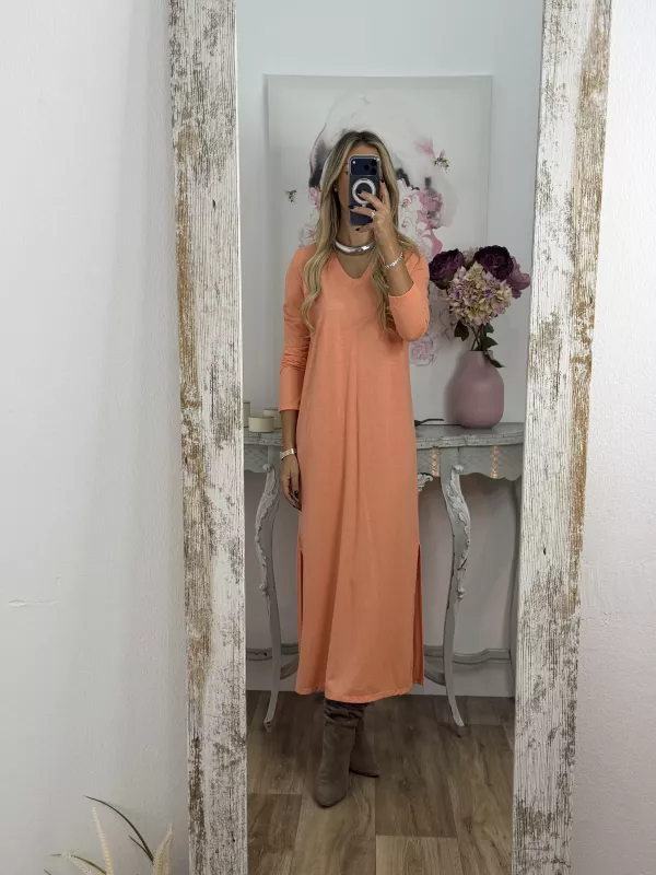 Vestido Adelaida cuello pico salmon