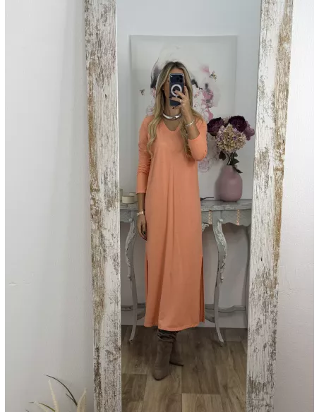 Vestido Adelaida cuello pico salmon