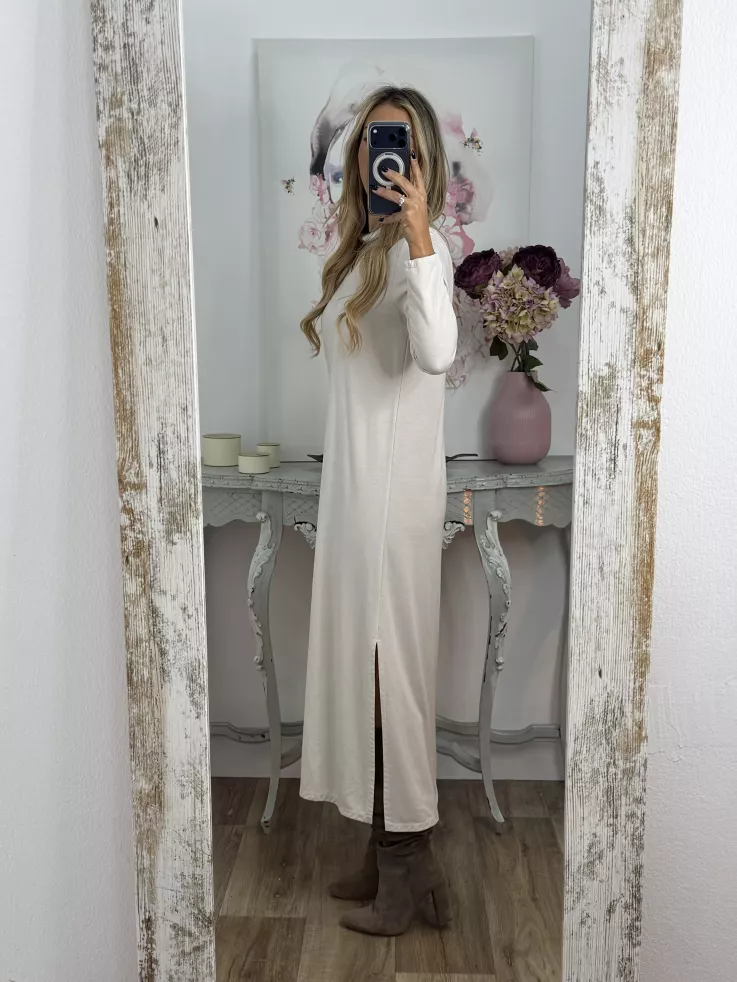 Vestido Adelaida cuello pico beige