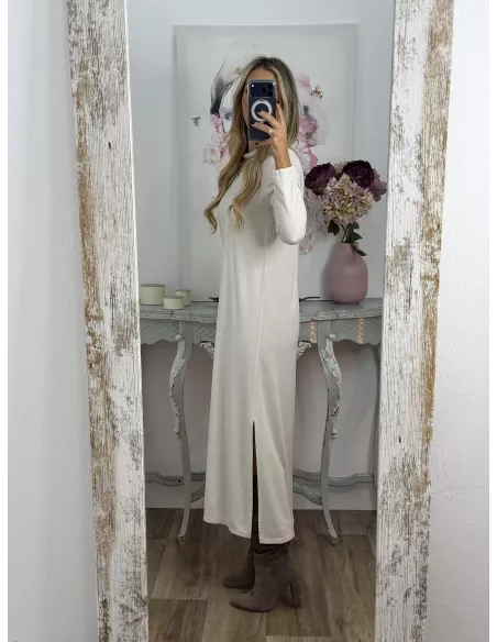 Vestido Adelaida cuello pico beige