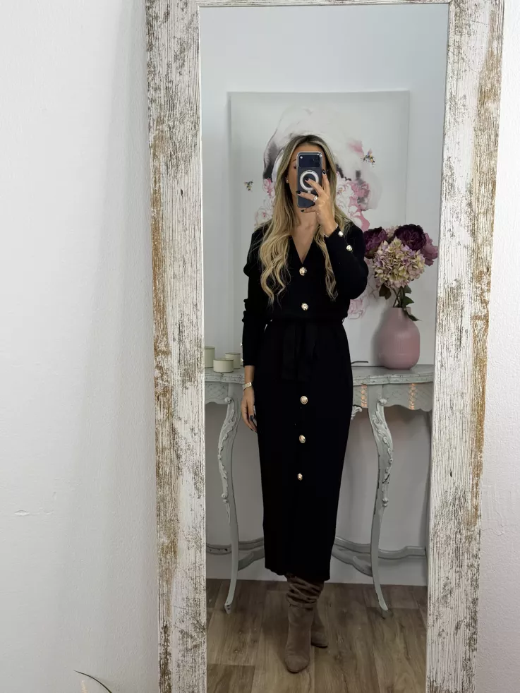 Vestido punto negro largo botones