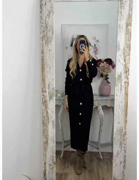 Vestido punto negro largo botones